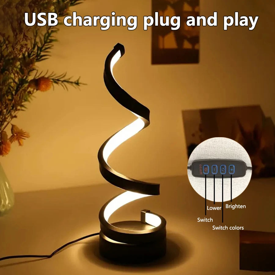 Spiralformad LED-bordslampa med USB