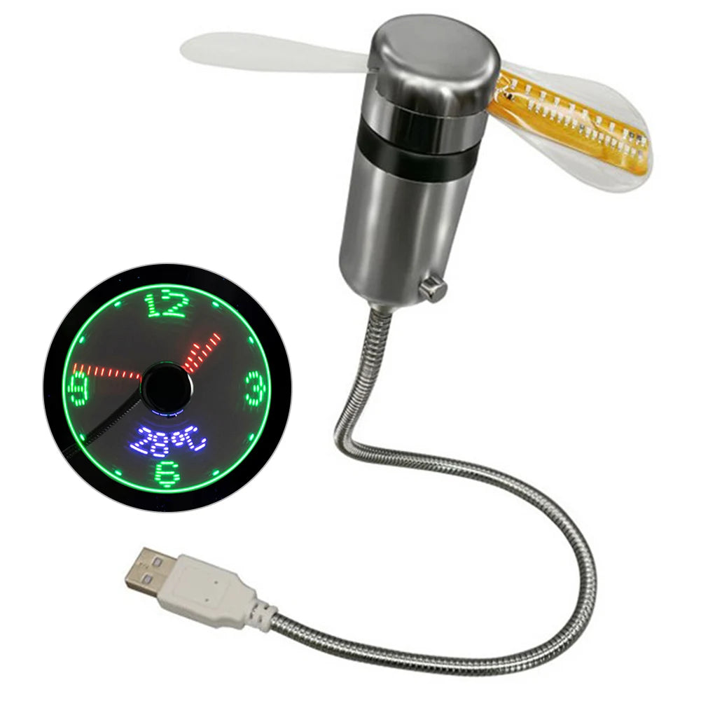 USB-Fläkt med LED-Klocka & Temperaturvisning