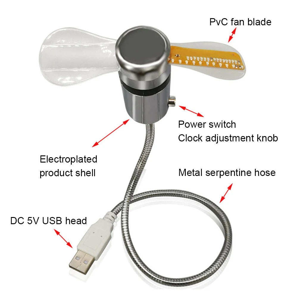 USB-Fläkt med LED-Klocka & Temperaturvisning