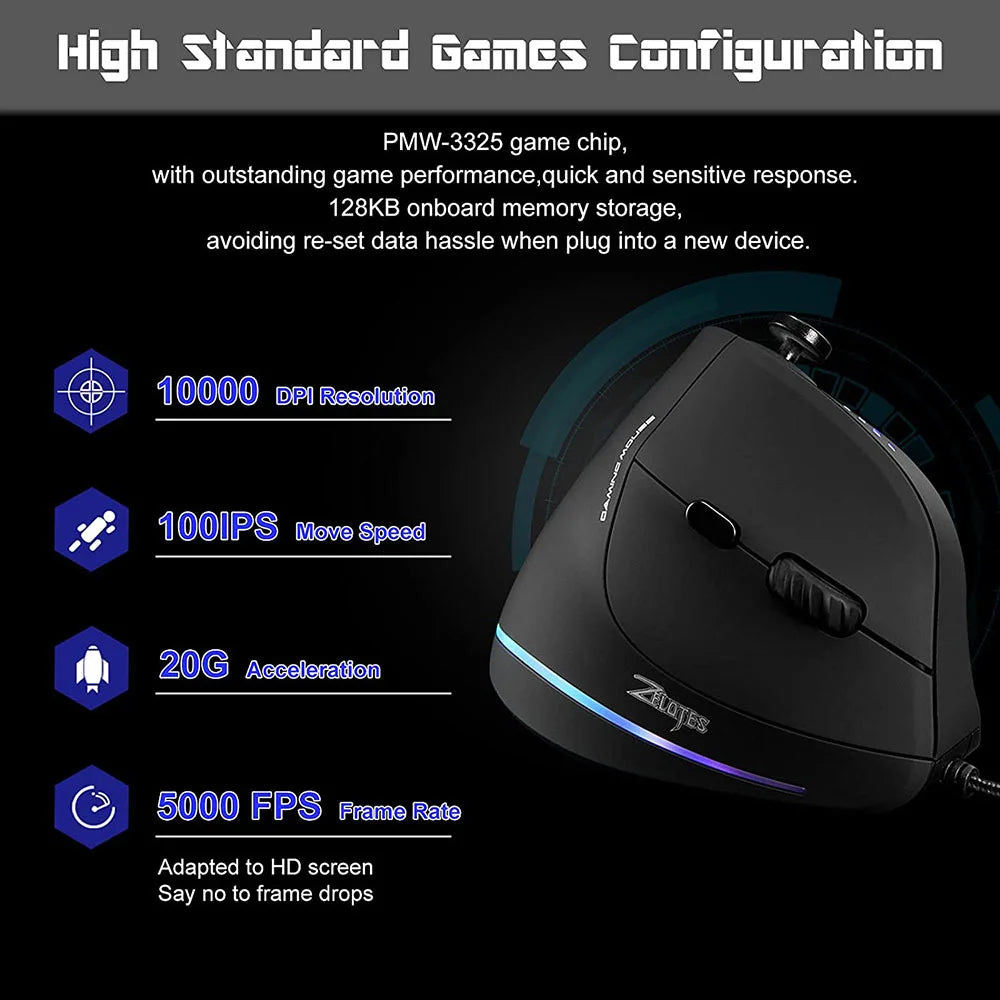 SeenDa Vertikal RGB-Gamingmus med Joystick