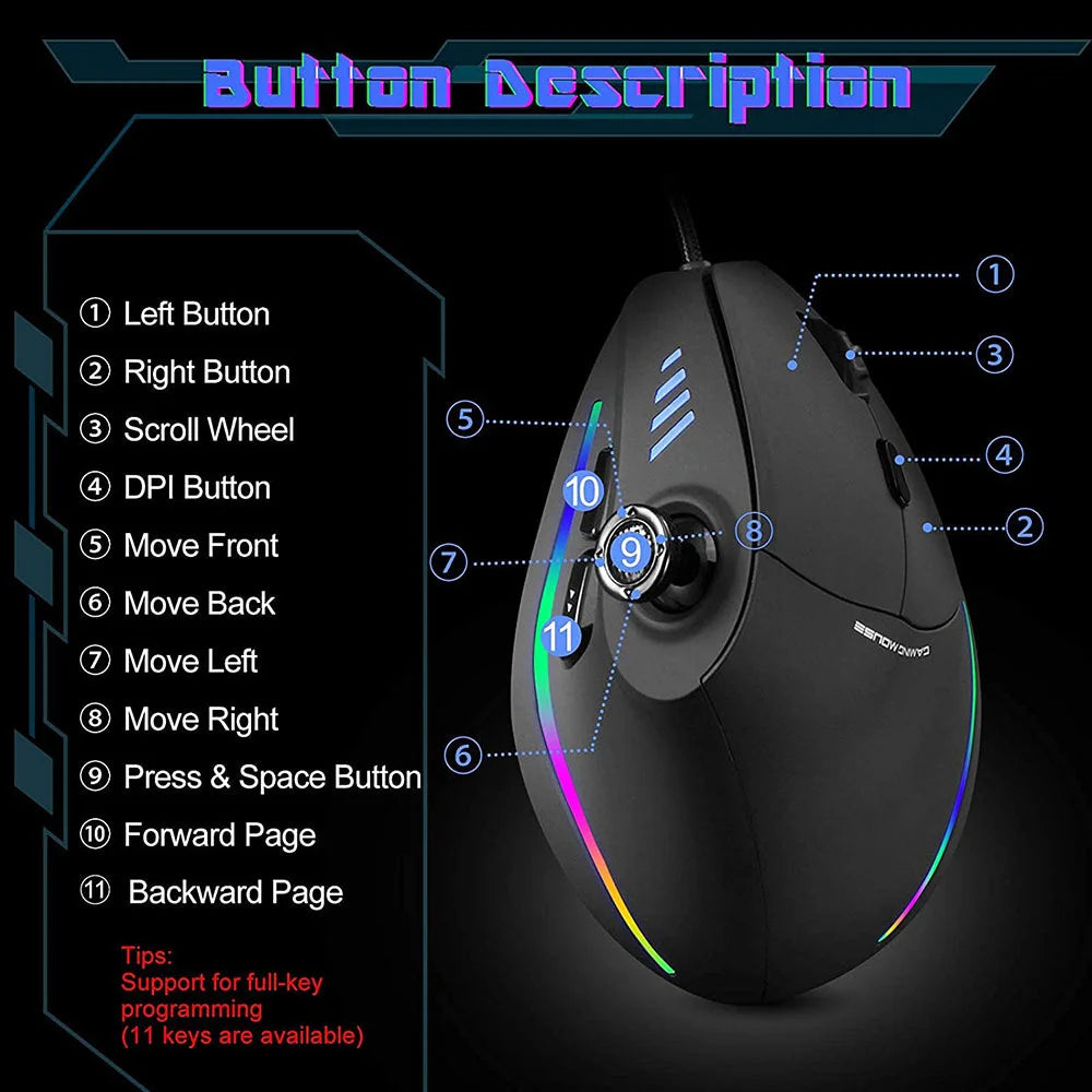 SeenDa Vertikal RGB-Gamingmus med Joystick