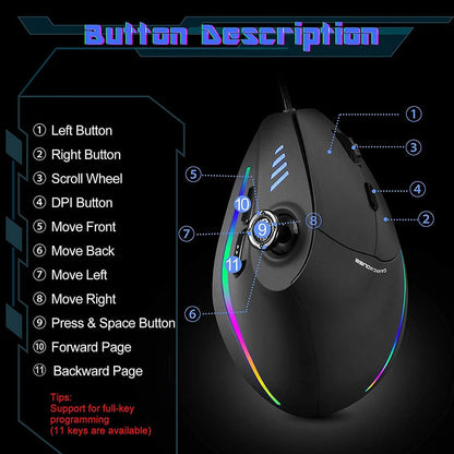 SeenDa Vertikal RGB-Gamingmus med Joystick